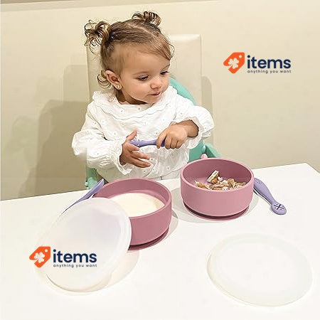 Navik Set Pappa Weaning Silicone Bowl For Baby With Suction Cup Pink & Purple