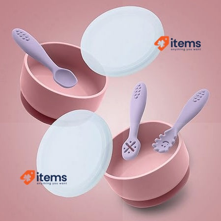 Navik Set Pappa Weaning Silicone Bowl For Baby With Suction Cup Pink & Purple