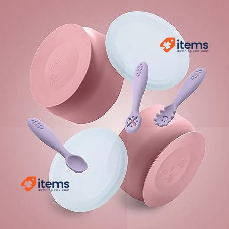 Navik Set Pappa Weaning Silicone Bowl For Baby With Suction Cup Pink & Purple