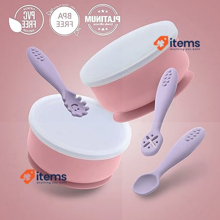 Navik Set Pappa Weaning Silicone Bowl For Baby With Suction Cup Pink & Purple