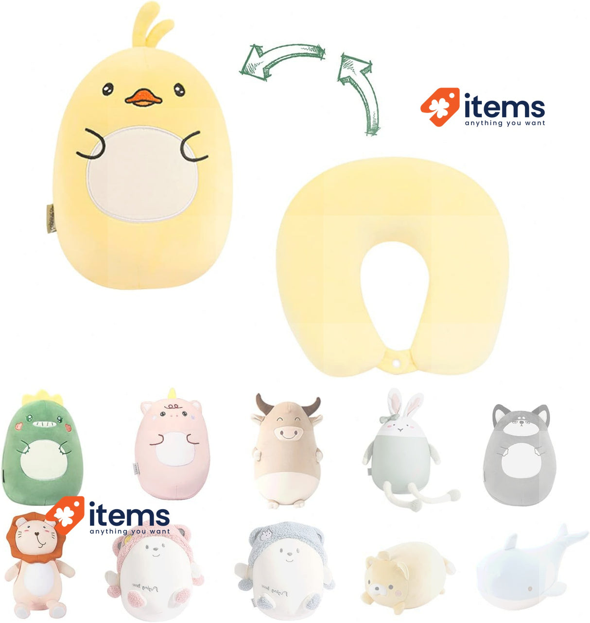 JOYRAVO Kids Travel Pillow 2-in-1 Deformable Neck Pillow U-Shape Yellow Duck