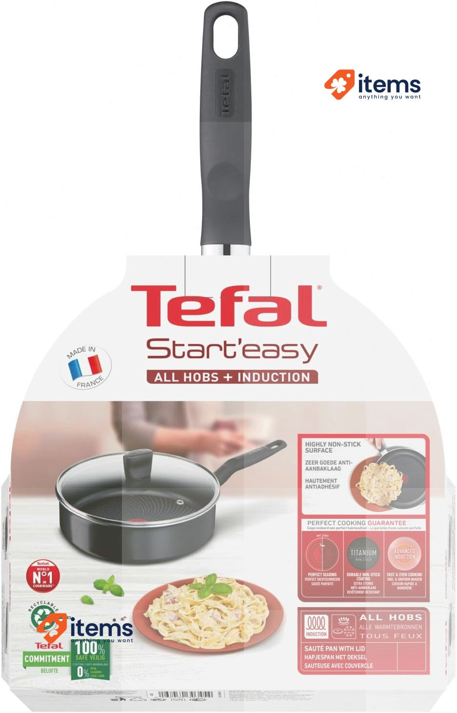 Tefal Start Easy Sauté Pan with Cover 24cm Aluminium/Titanium Non-Stick C26732