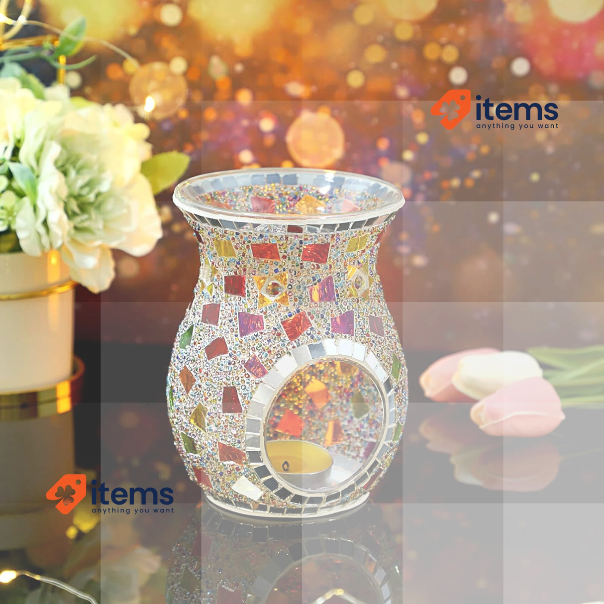 SUMNACON Glass Oil Burner With Candle Holder Tea Light Colourful Calabash Aroma