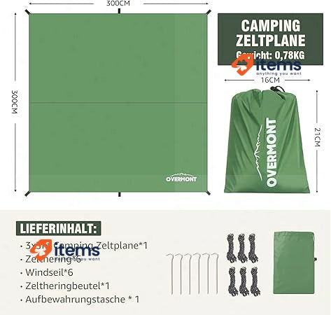 OVERMONT Tent Tarpaulin For Outdoor Hiking Green 3m X - 3 M, M Tents