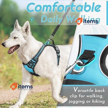 Eagloo Dog Harness Large Dog, No Pull Harness with Front Back Clips Blue L