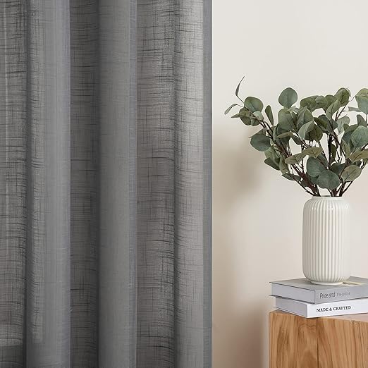 MIULEE 2 Panels Voile Curtains Sheer Cross Linen-like Solid Color 55"Wx57"L Red