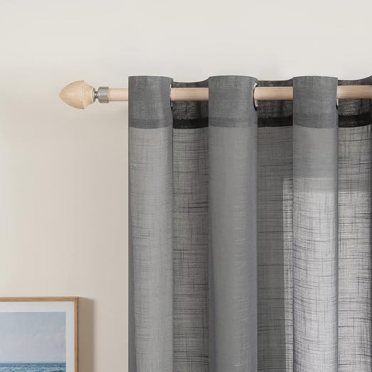 MIULEE 2 Panels Voile Curtains Sheer Cross Linen-like Solid Color 55"Wx57"L Red