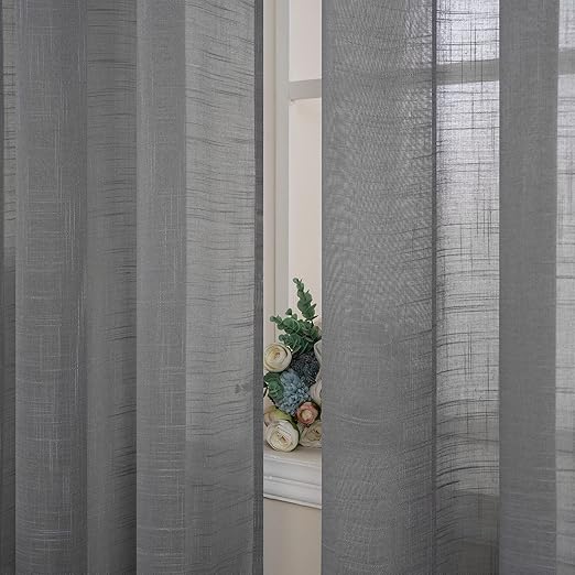 MIULEE 2 Panels Voile Curtains Sheer Cross Linen-like Solid Color 55"Wx57"L Red