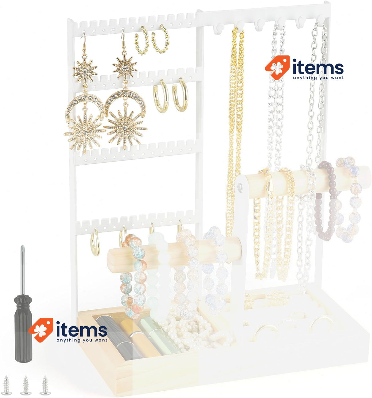 XiYee Jewelry Exhibitor with Bandeja, Support for Earrings Jewelry Holder White