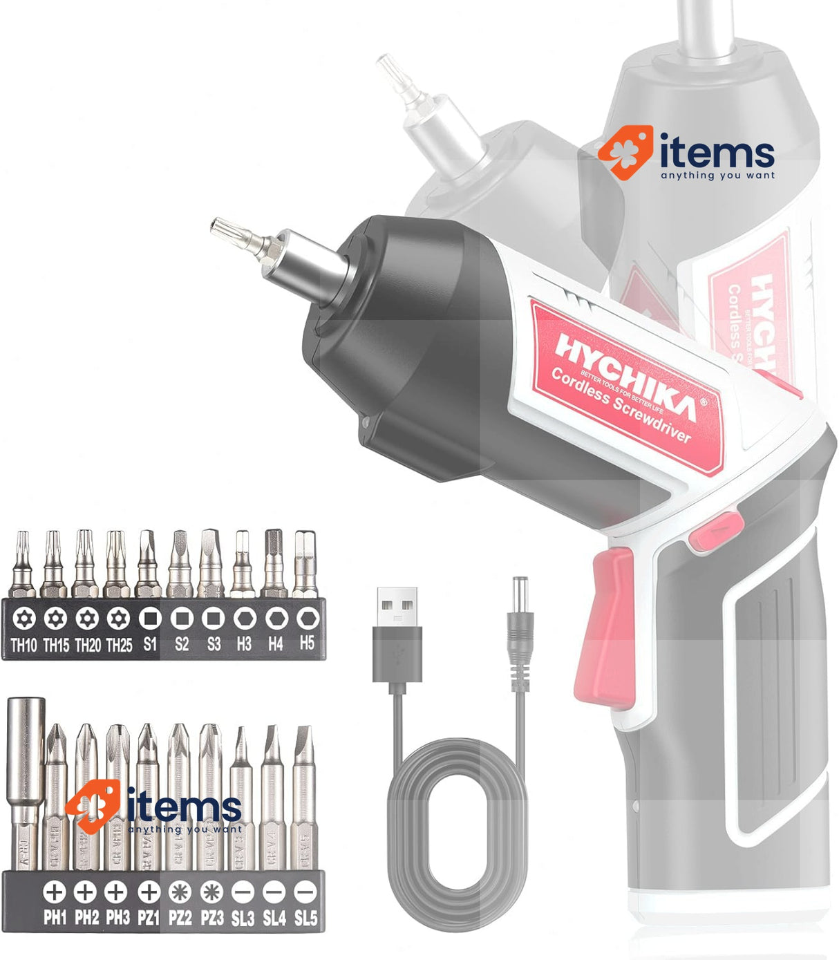 HYCHIKA Cordless Screwdriver 2000mAh 3.6V With 20 Accessories - 3.6 V, V 6Nm