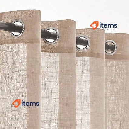 Woaboy Linen Kruz Curtains Living Room Semi - Transparent 140x145cm Light Brown