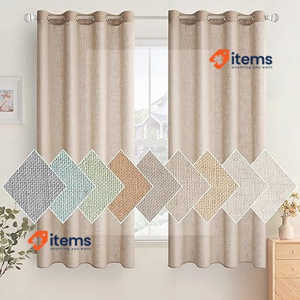 Woaboy Linen Kruz Curtains Living Room Semi - Transparent 140x145cm Light Brown