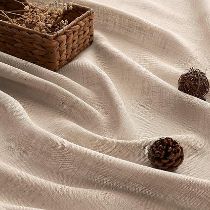 Woaboy Linen Kruz Curtains Living Room Semi-Transparent 140x145cm Light Brown