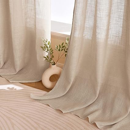 Woaboy Linen Kruz Curtains Living Room Semi-Transparent 140x145cm Light Brown