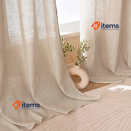 Woaboy Linen Kruz Curtains Living Room Semi - Transparent 140x145cm Light Brown