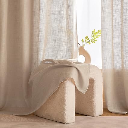 Woaboy Linen Kruz Curtains Living Room Semi-Transparent 140x145cm Light Brown