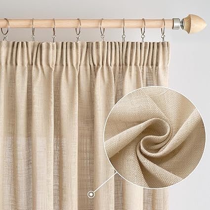 Woaboy Linen Curtains with Ruffle Tape Set of 2 140 x 260 cm (W x H), Beige
