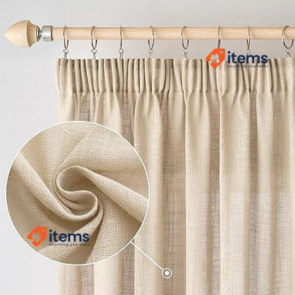 Woaboy Linen Curtains With Ruffle Tape Set Of 2 140 X 260 Cm (w H), Beige Living