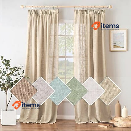 Woaboy Linen Curtains With Ruffle Tape Set Of 2 140 X 260 Cm (w H), Beige Living