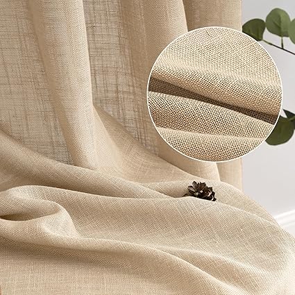 Woaboy Linen Curtains with Ruffle Tape Set of 2 140 x 260 cm (W x H), Beige