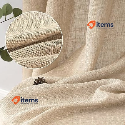 Woaboy Linen Curtains With Ruffle Tape Set Of 2 140 X 260 Cm (w H), Beige Living