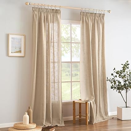 Woaboy Linen Curtains with Ruffle Tape Set of 2 140 x 260 cm (W x H), Beige
