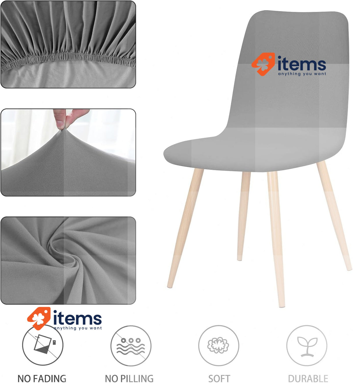 FIGOOO Shell Chair Covers Set of 4 Universal Elastic Dining Chair Cover Grey
