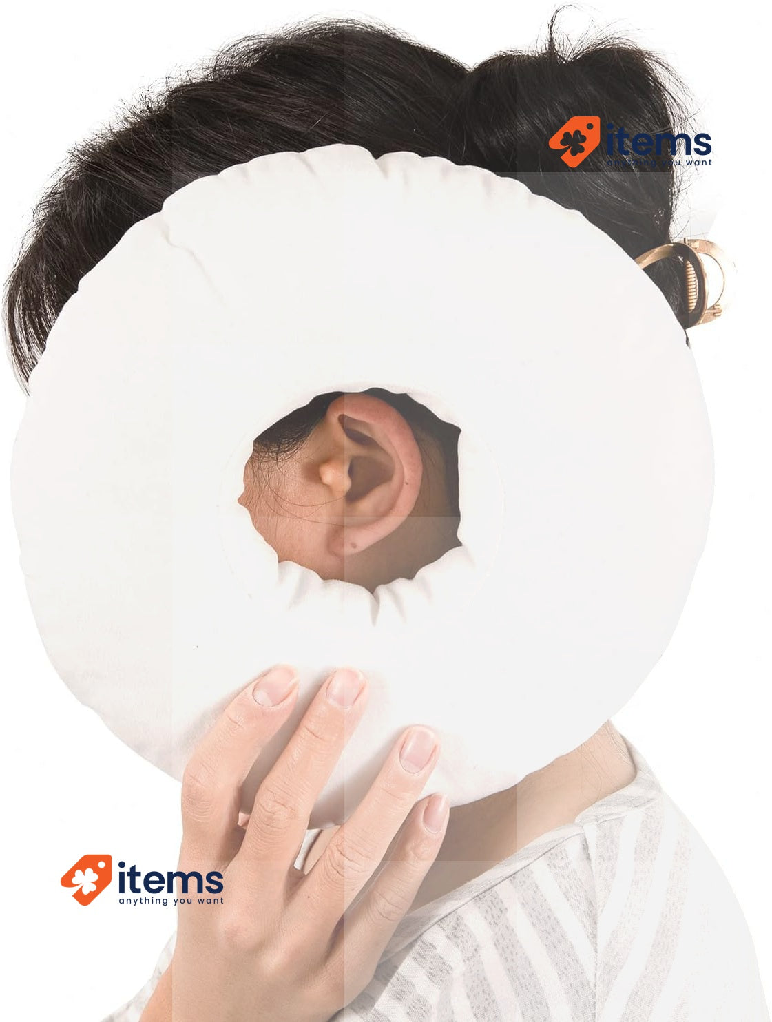 UKTYUAS 9" Piercing Pillow,o - Shaped Pillow With Ear Holes Beige O Side Pain
