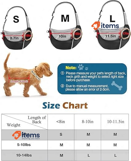Pawaboo Dog Sling Carrier, Dog Papoose with Zipper Touch Pocketl, Black, Small