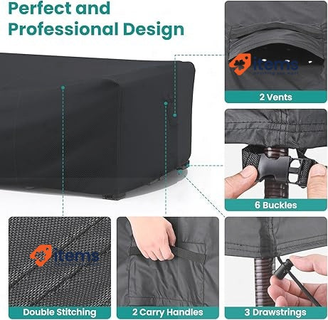 BROSYDA L Shaped Garden Furniture Covers 250x250x110 Cm Black Air Tear-Resistant