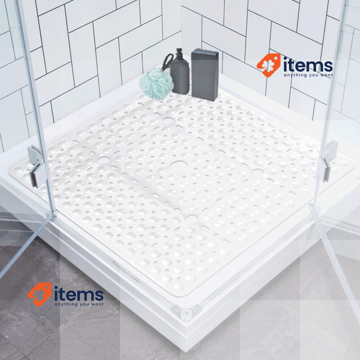 Walant Shower Mat, 70 x 70 cm, Square, Non-Slip, Quick Drying White