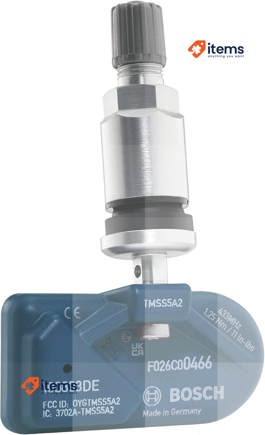 Bosch F026C00466 - QF0466 Programmable QUICK FIT TPMS Sensor Silver Tyre Metal