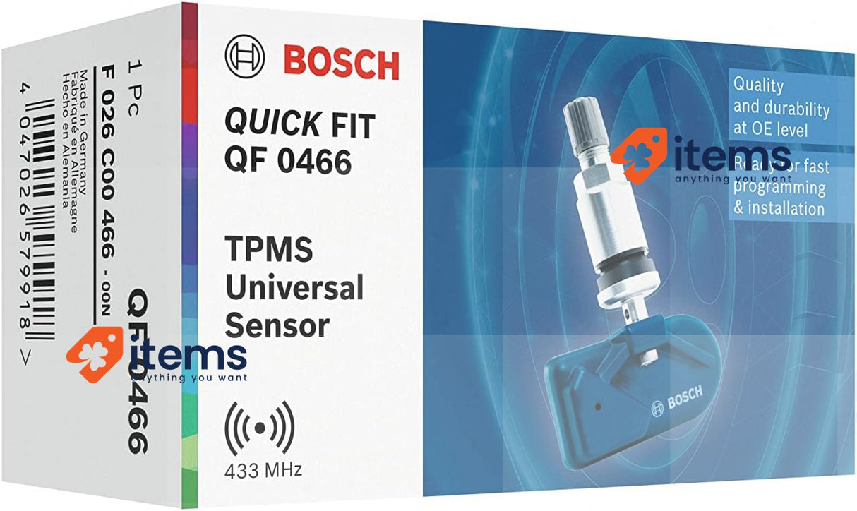 Bosch F026C00466 - QF0466 Programmable QUICK FIT TPMS Sensor Silver Tyre Metal