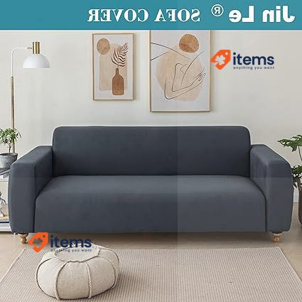 Jin Le Couch Cover L Shape Sectional Sofa Dark Grey Slipcover Furniture - Soft