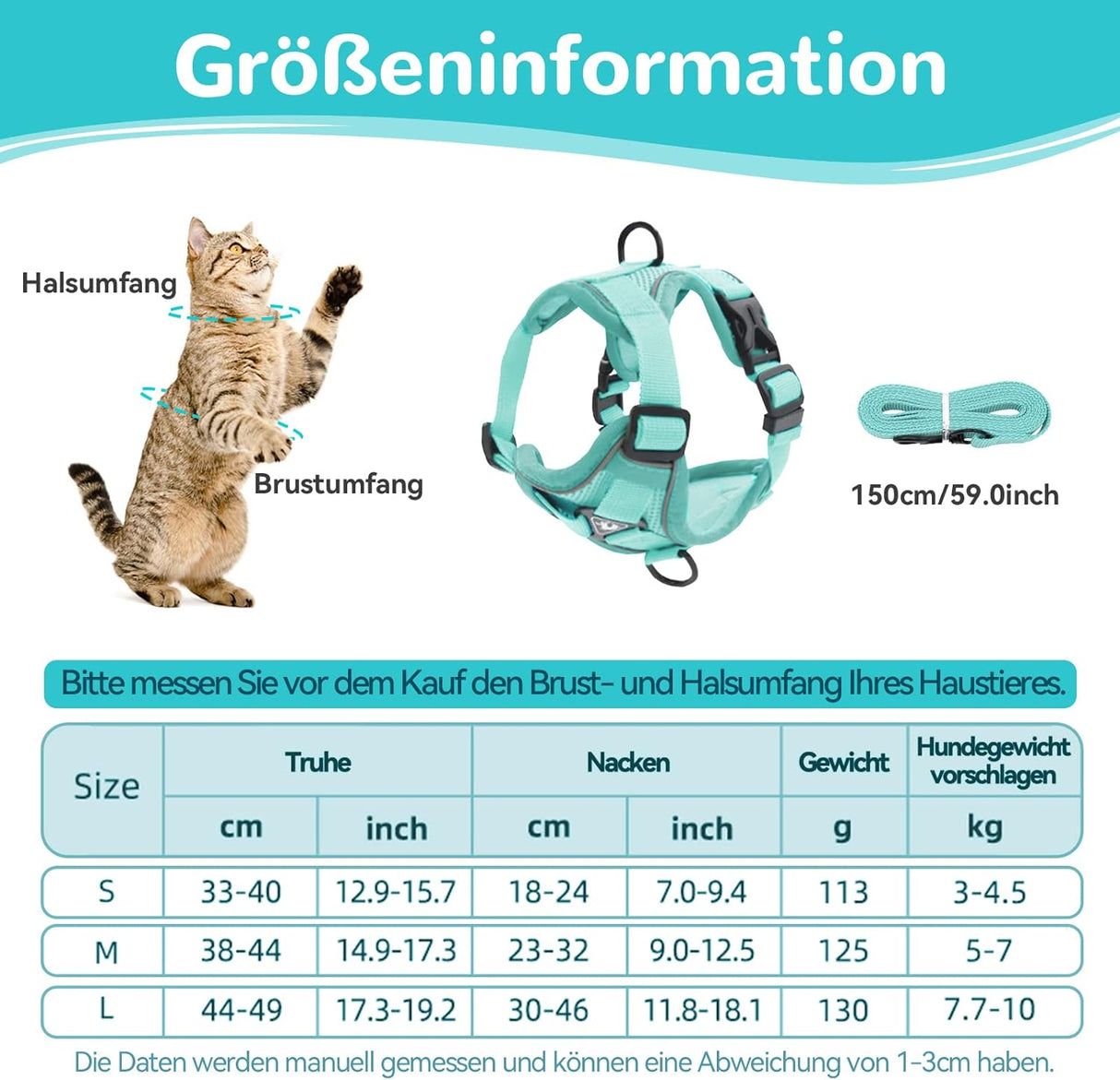 Adjustable Cat Harness Green L