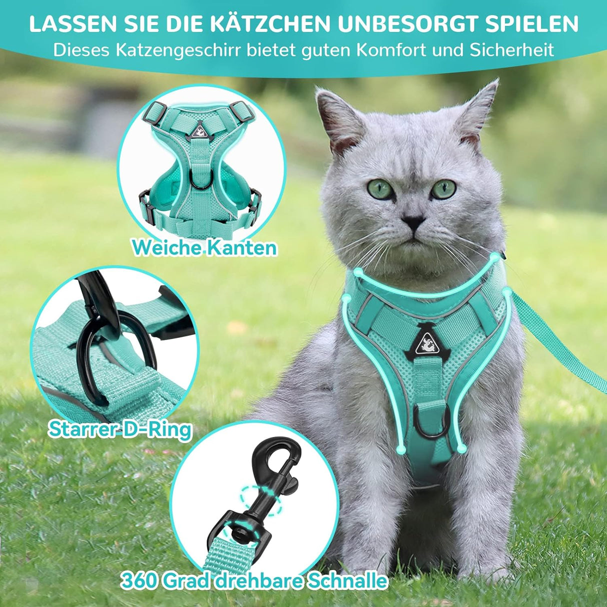 Adjustable Cat Harness Green L