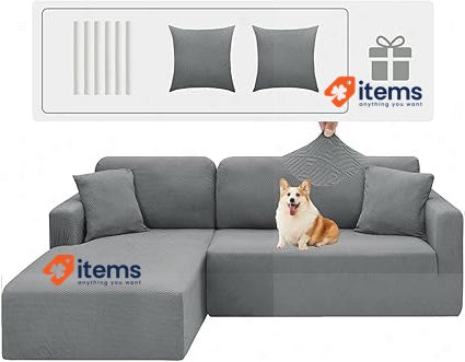 CHELZEN Elastic Sectional Couch Cover 2 Seater+2 Seater Light Gray Covers Pieces