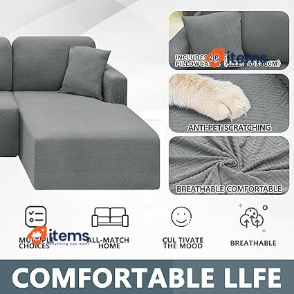 CHELZEN Elastic Sectional Couch Cover 2 Seater+2 Seater Light Gray Covers Pieces