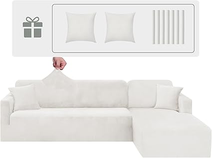 CHELZEN Velvet Peninsula Sofa Cover, 2 Pieces White