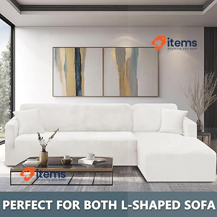 CHELZEN Velvet Peninsula Sofa Cover, 2 Pieces White - Set Of 2, Universal Corner