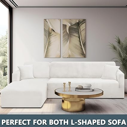 CHELZEN Velvet Peninsula Sofa Cover, 2 Pieces White