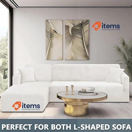 CHELZEN Velvet Peninsula Sofa Cover, 2 Pieces White - Set Of 2, Universal Corner
