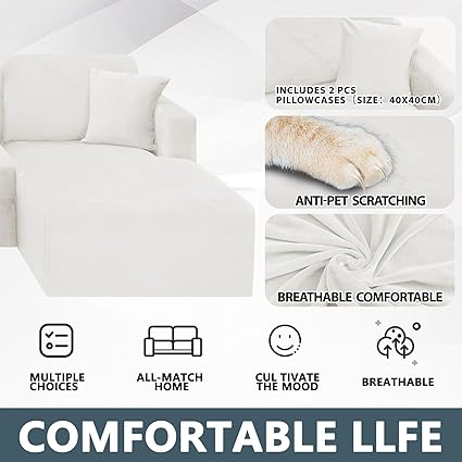 CHELZEN Velvet Peninsula Sofa Cover, 2 Pieces White