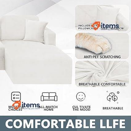 CHELZEN Velvet Peninsula Sofa Cover, 2 Pieces White - Set Of 2, Universal Corner