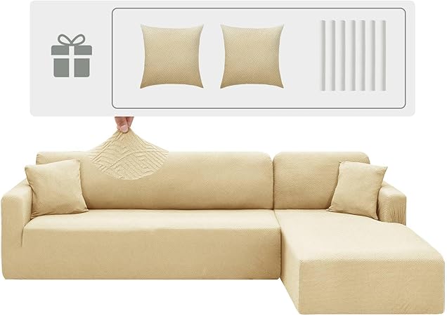CHELZEN Elastic Sectional Couch Covers 2 Seater+3 Seater Beige