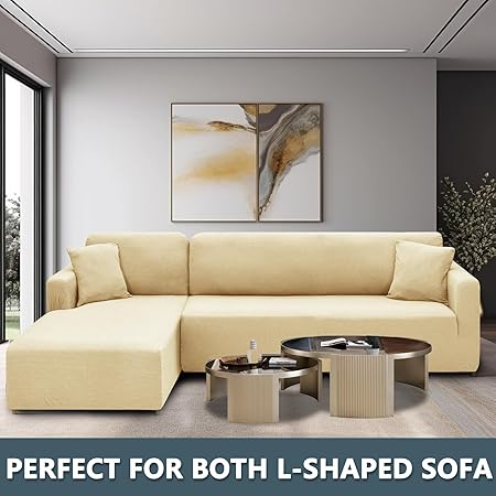 CHELZEN Elastic Sectional Couch Covers 2 Seater+3 Seater Beige