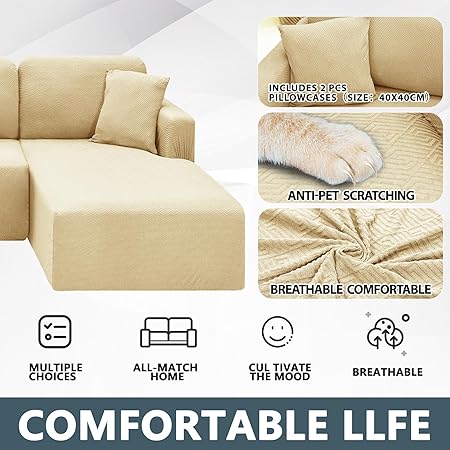 CHELZEN Elastic Sectional Couch Covers 2 Seater+3 Seater Beige