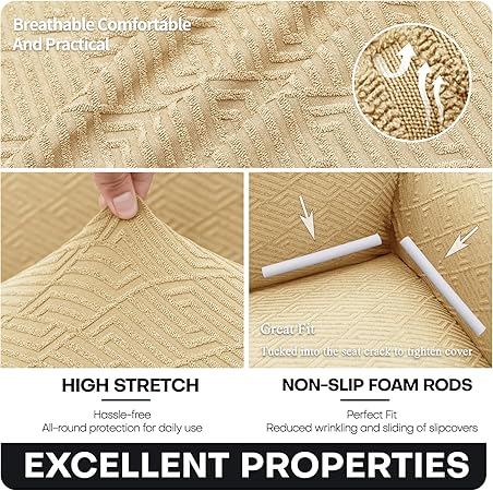 CHELZEN Elastic Sectional Couch Covers 2 Seater+3 Seater Beige