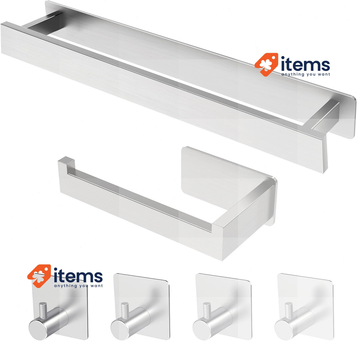 AIKER Self Adhesive Towel Rail, 6 Pcs Thickened 304 Stainless, Silver 8PCS