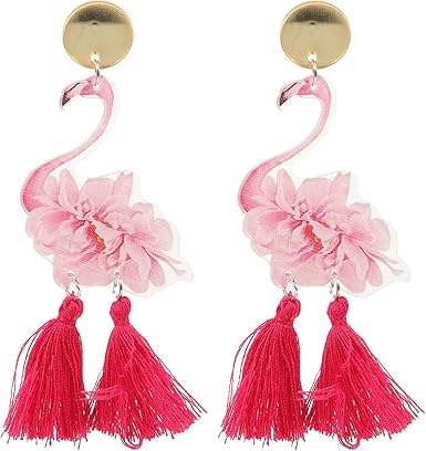 USHOBE 1 Pair of Cute Flamingo Tassel Earrings Animal Bird Swing Earrings